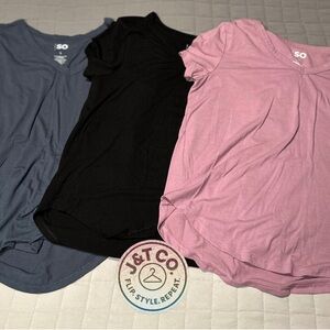 SO trio V-Neck T-Shirt Charcoal, Black and pink. All 3 included.